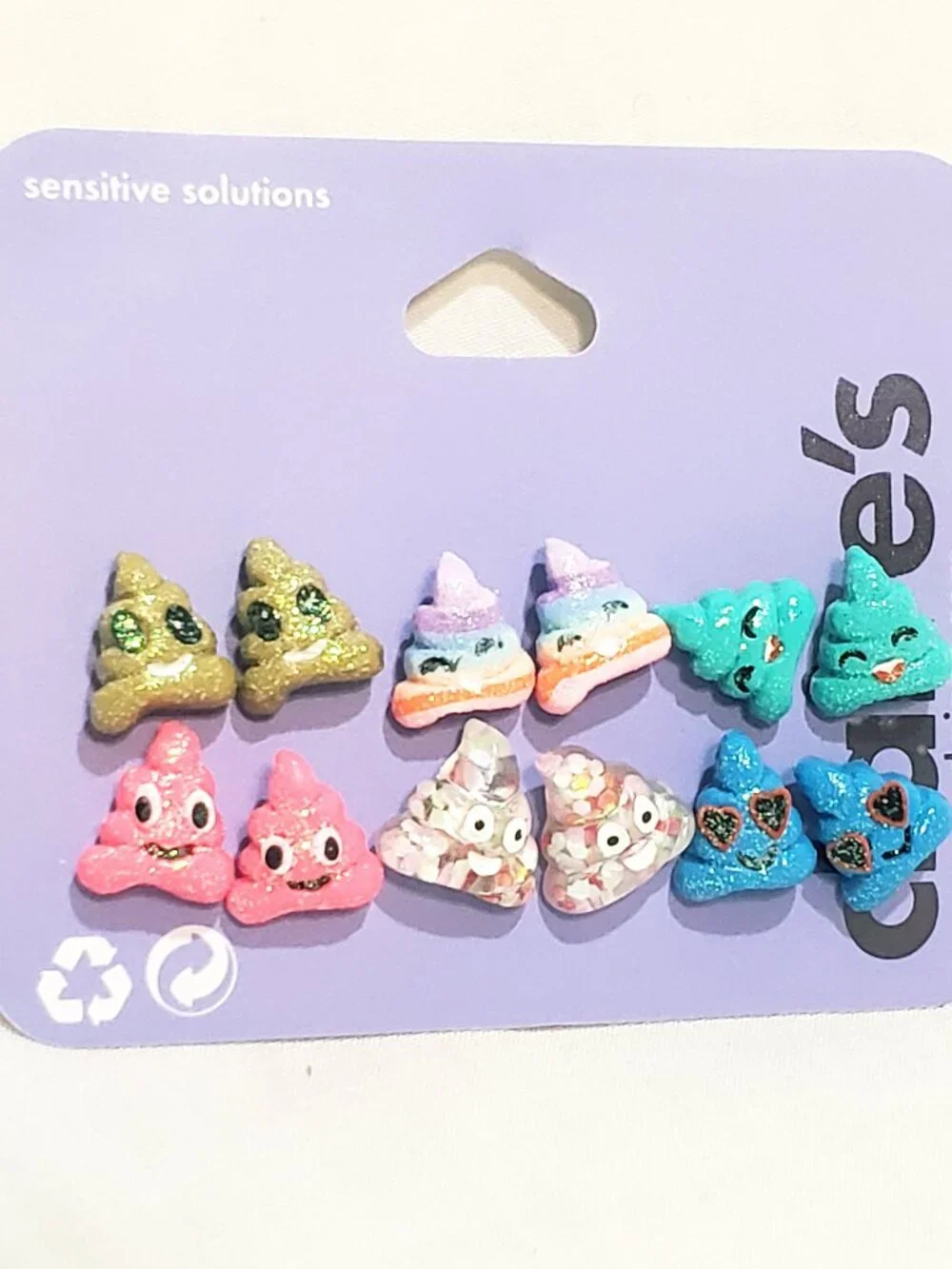Claire’s Rainbow Emoji Poop Earrings Small Stud Pierced 1/2